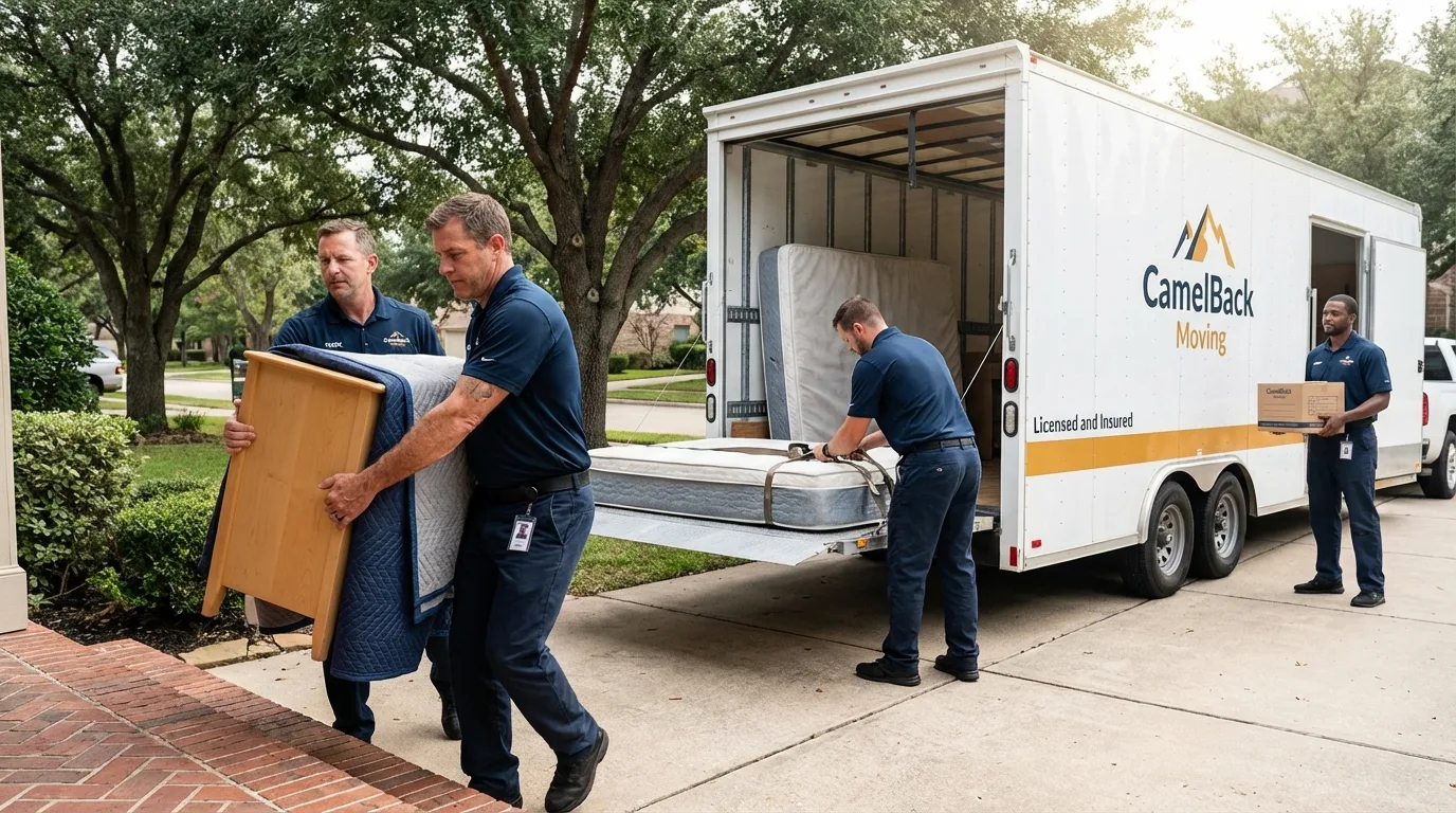Crew loading residential truck for cross-state move from Princeton, MO