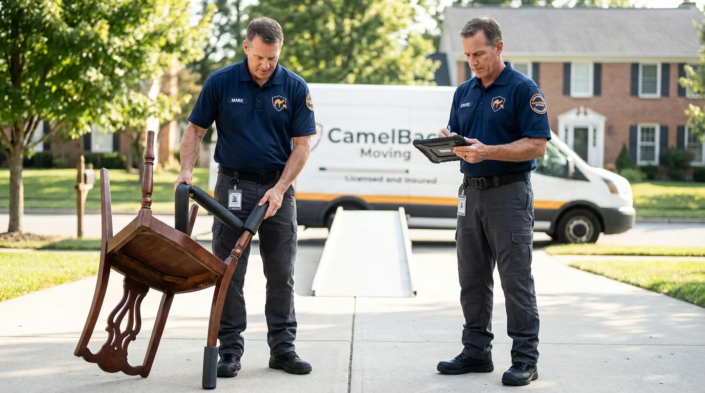 Movers inspecting furniture for damage prevention before loading in Princeton, MO